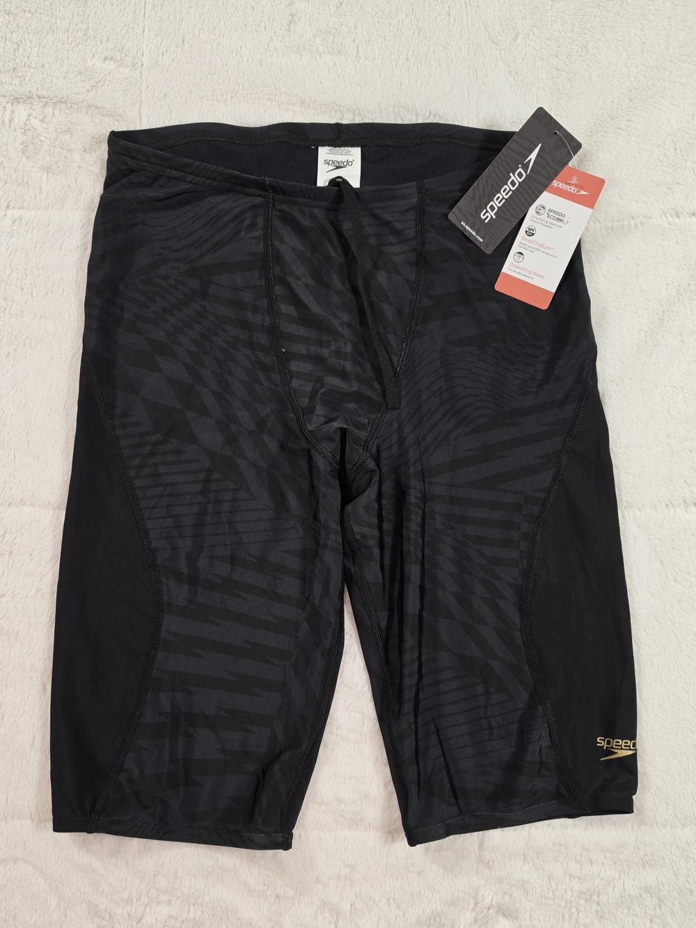 Speedo Black Patterned Men's Swim Jammers with Gold Logo